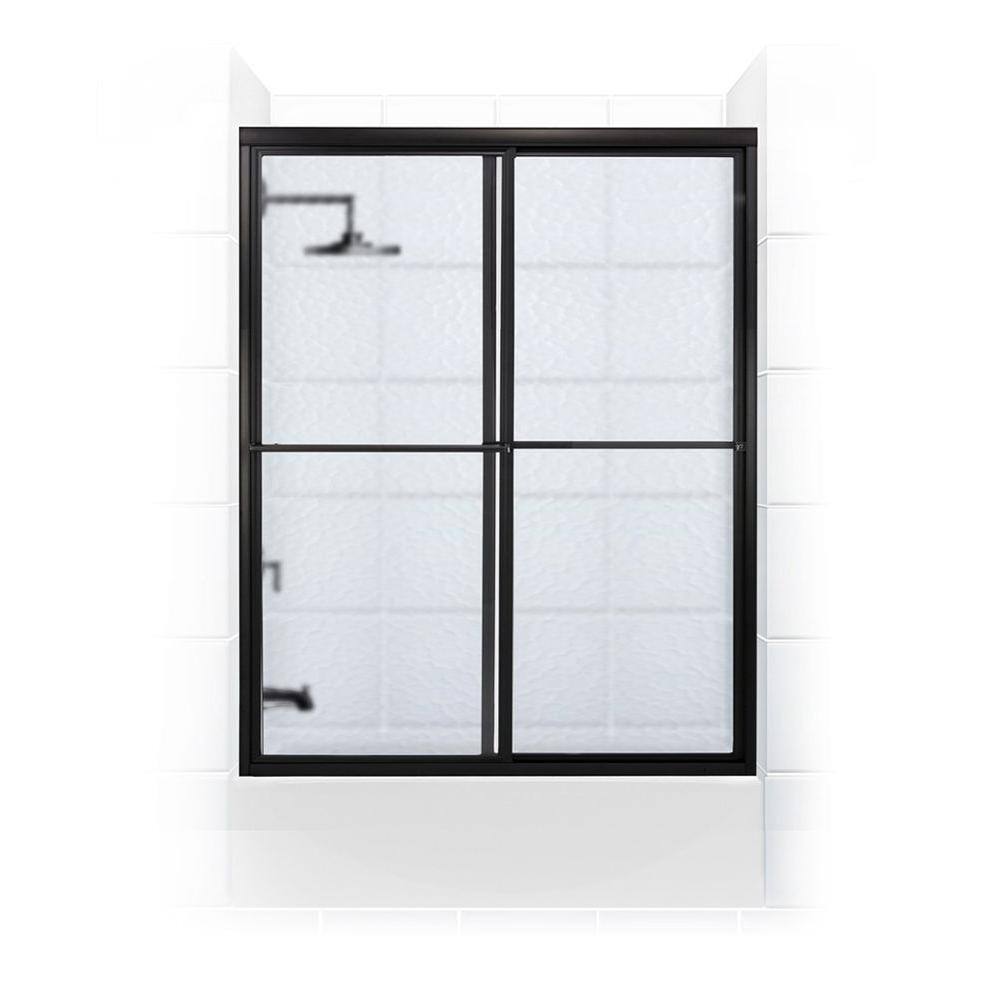 Coastal Shower Doors Newport 54 in. to 55.625 in. x 58 in. Framed Sliding Bathtub Door with Towel Bar in Matte Black and Aquatex Glass 1554.58O-A