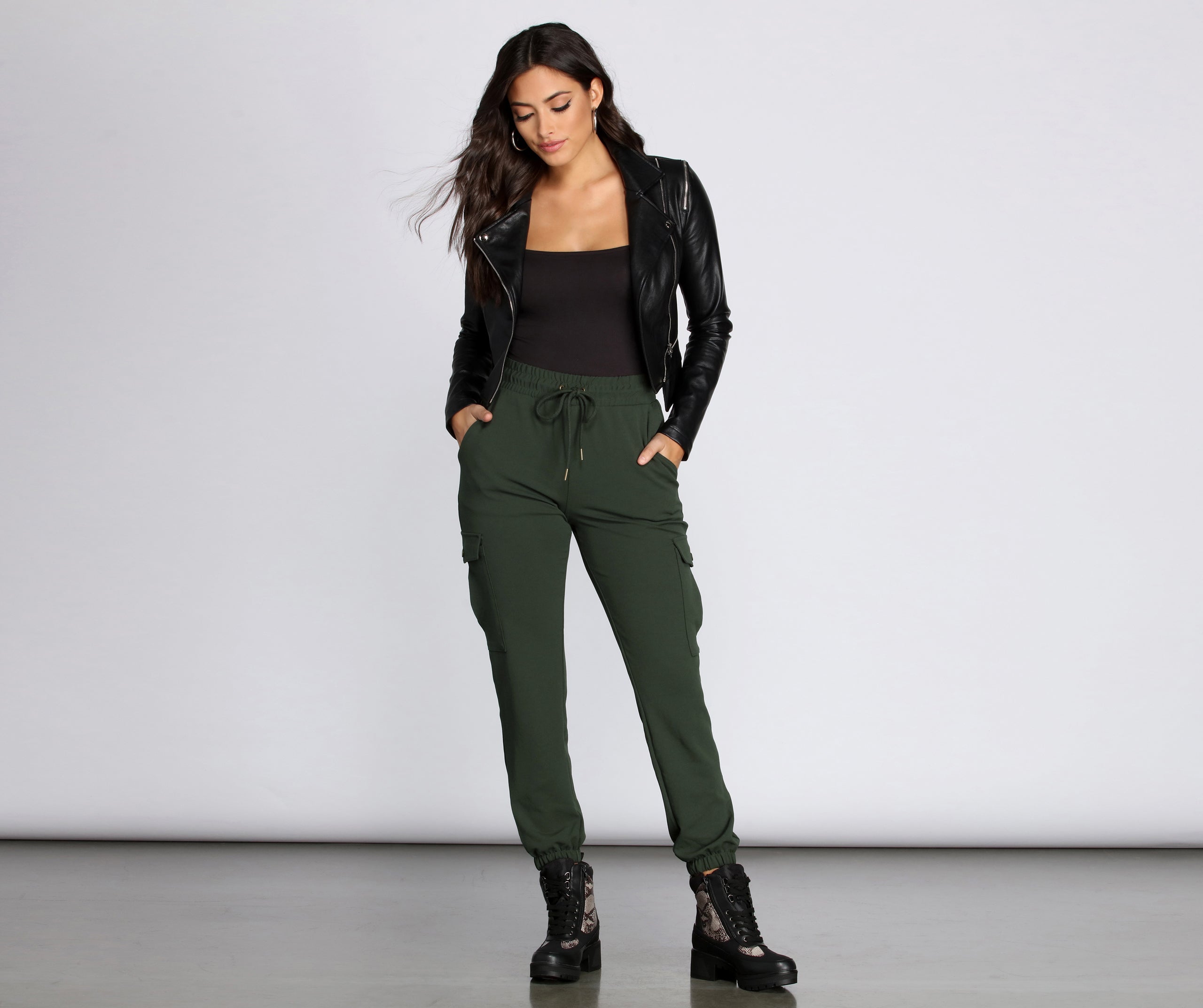 High Waist Knit Cargo Joggers