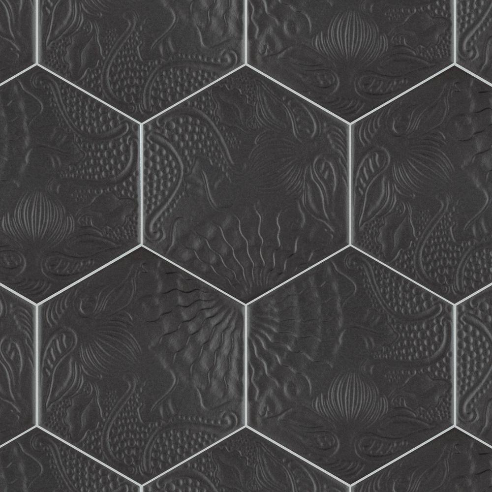 Merola Tile Gaudi Hex Black 8-58 in. x 9-78 in. Porcelain Floor and Wall Tile (11.56 sq. ft.  case) FCD10GBX