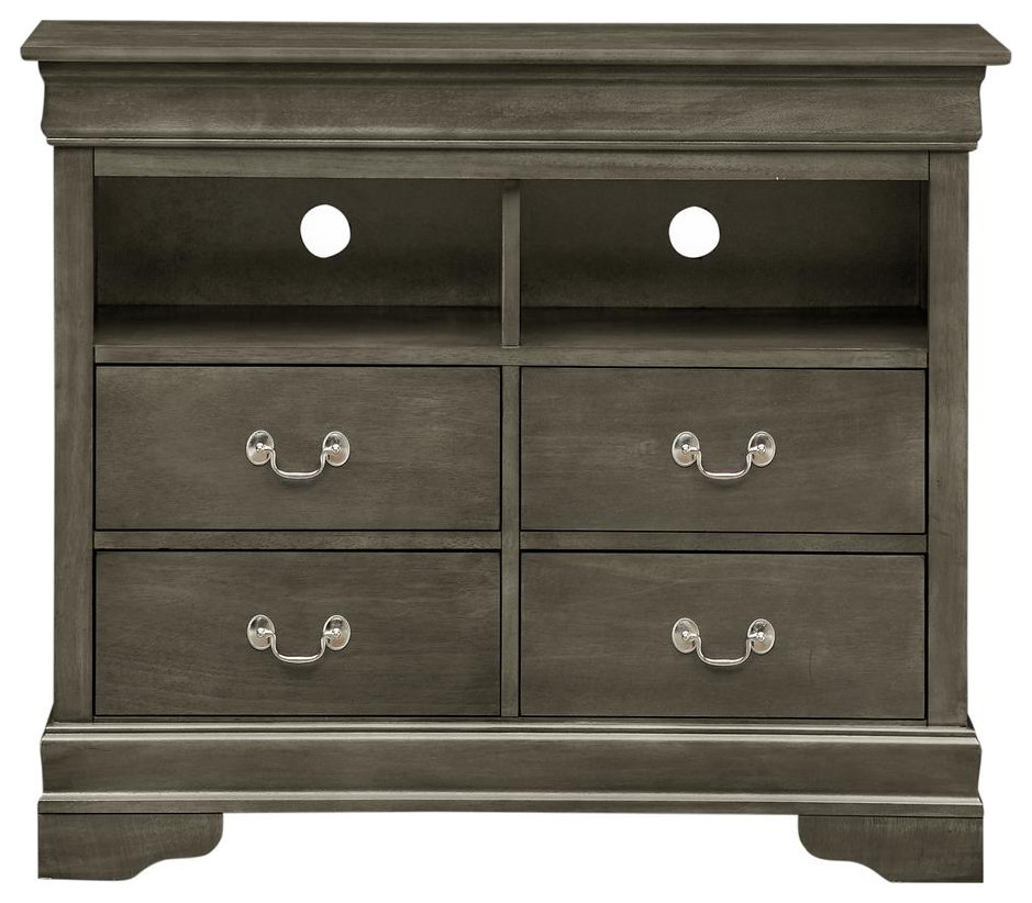 Louis Phillipe Gray 4 Drawer Chest of Drawers (42 in L. X 18 in W. X 35 in H.)   Traditional   Entertainment Centers And Tv Stands   by BisonOffice  Houzz