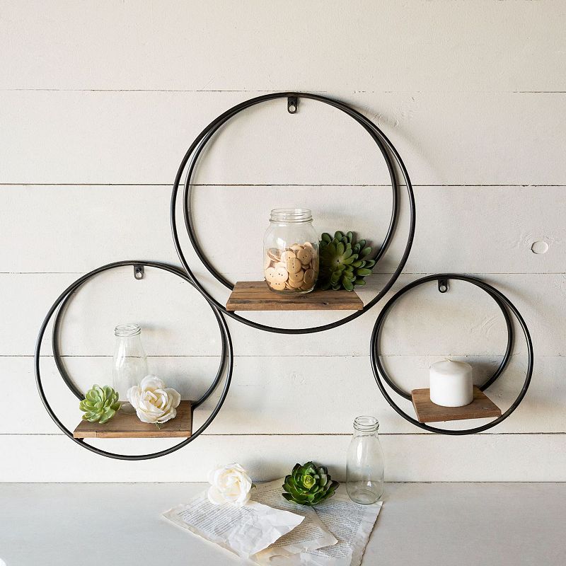 Set of 3 Black and Brown Antique Finish Framed Floating Shelves 14