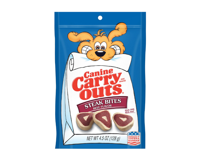 Canine Carry Outs Steak Bites Beef Flavor Dog Treats， 4.5oz Bag