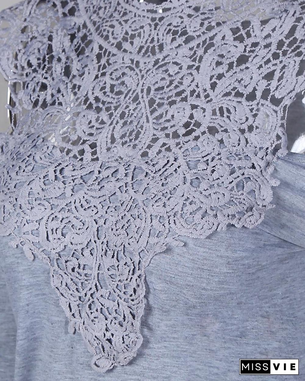 Appliqued Lace Cold Shoulder Blouse P10056