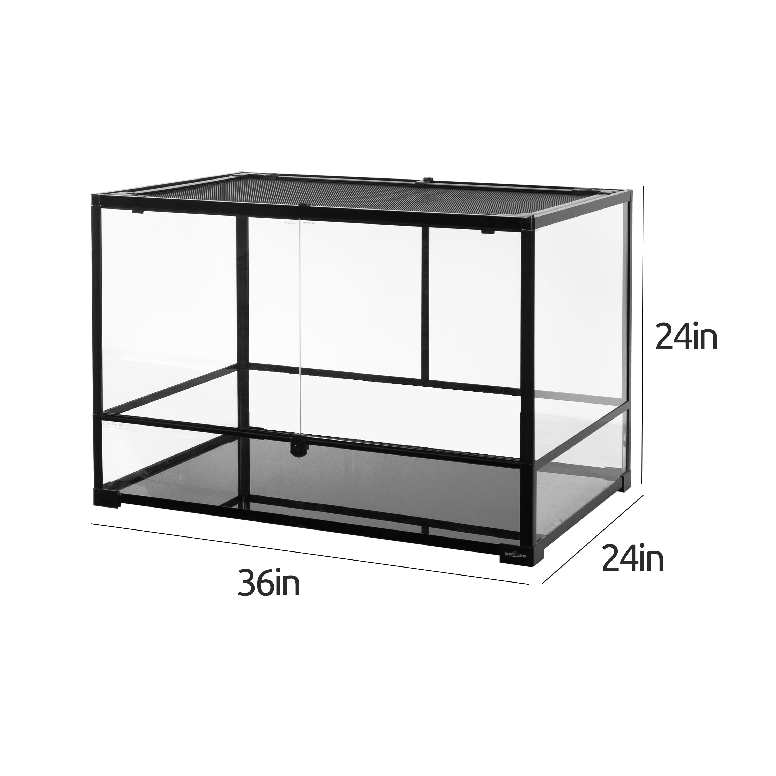 REPTI ZOO Reptile Full Glass Terrarium，  Front Sliding Glass door with Double Top Covers， Large Tank 36