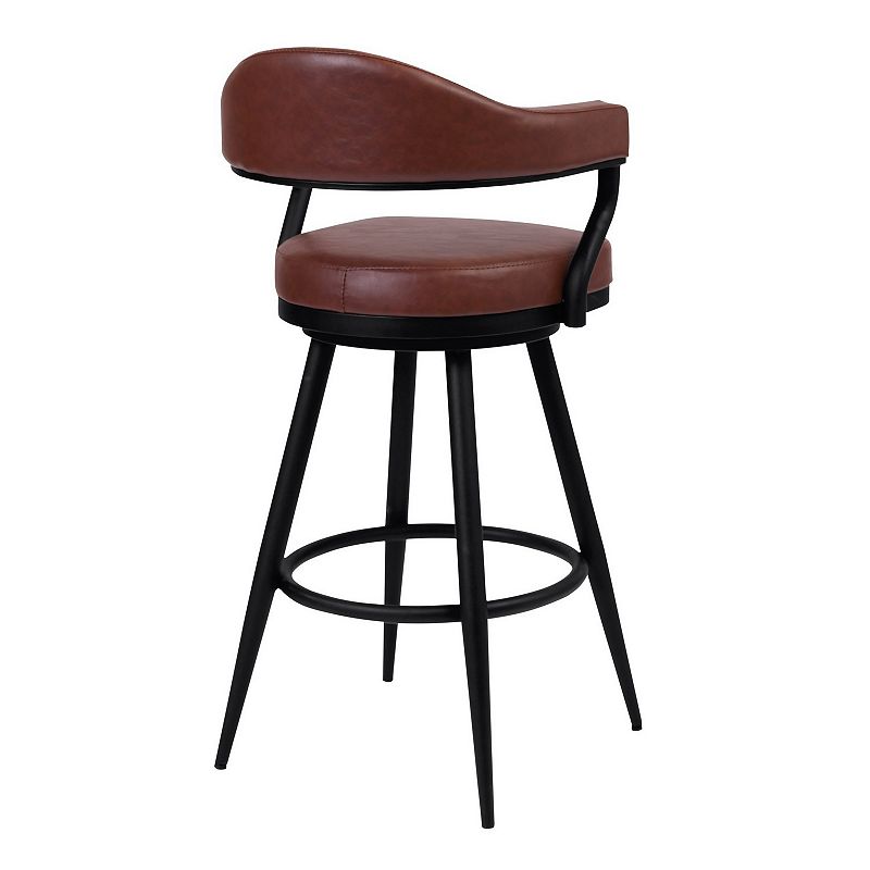 26 Inch Modern Vegan Faux Leather Counter Stool， Swivel， Metal， Brown