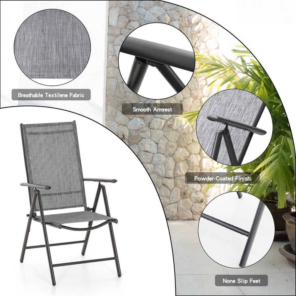 9 Pieces Patio Dining Set  60 Inch Square Metal Table and Sling Dining Chairs Seats Up to 8