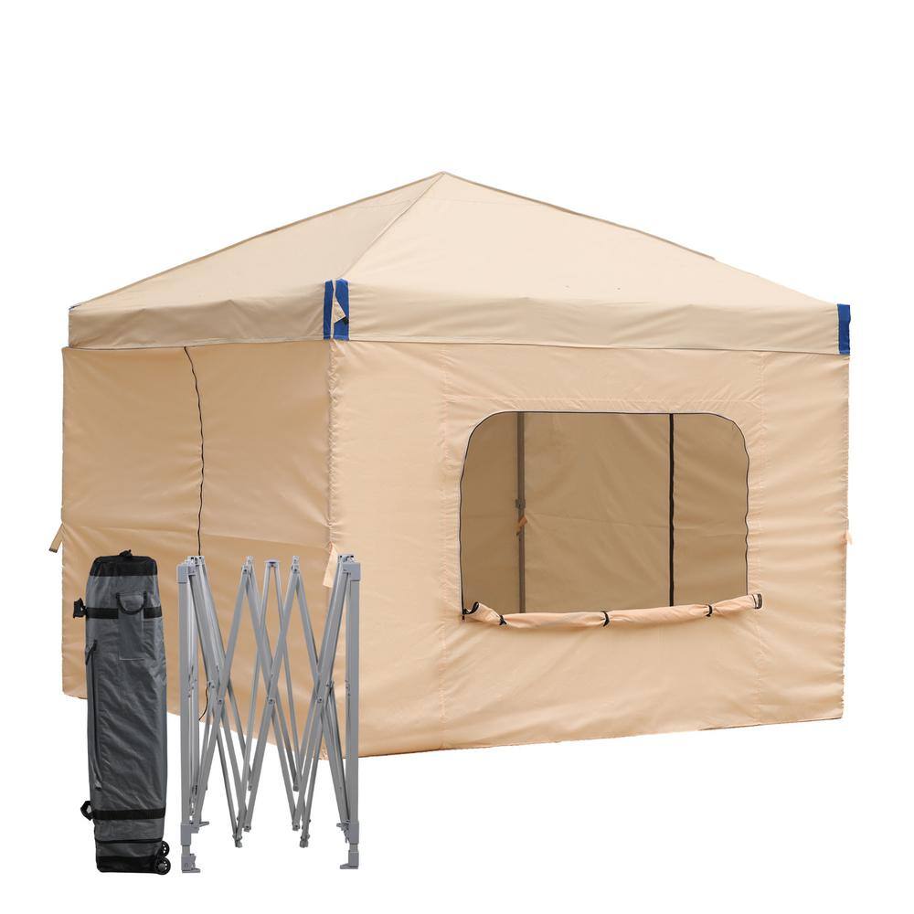 Aoodor 10 ft. x 10 ft. Pop Up Canopy Tent with Removable Sidewallwith Roller Bag-Brown 800-152-BR-C