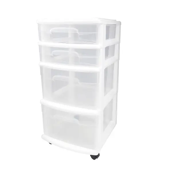 Homz 4-Drawer White Wheeled Cart