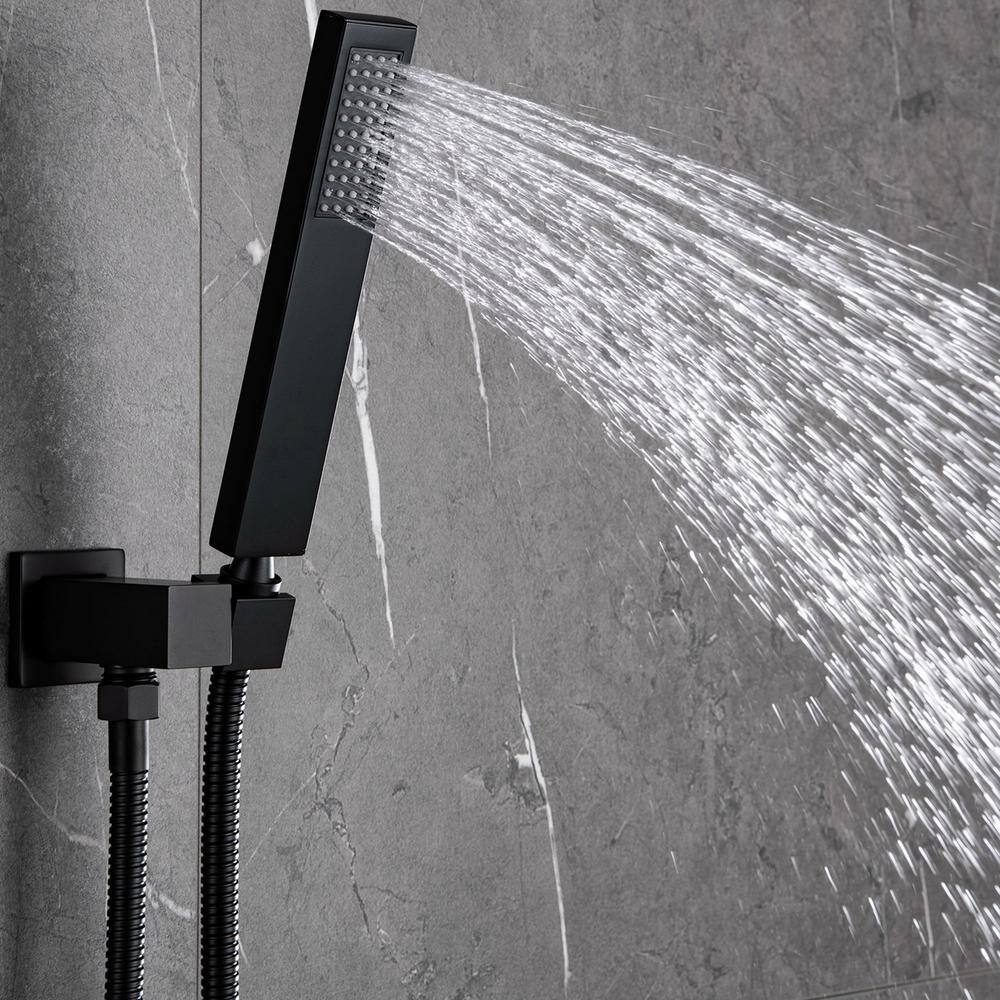 IHOMEadore 1-Spray Square Hand Shower and Showerhead from Wall Combo Kit with Slide Bar in Matte Black (Valve Included) RCS85010MB