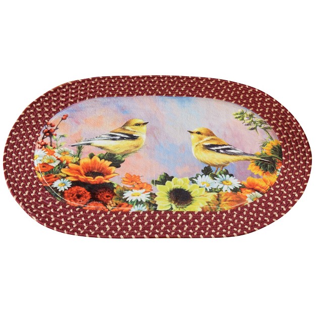 Collections Etc Autumn Floral Bouquet And Birds Braided Accent Rug