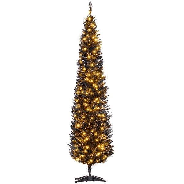 HOMCOM 7ft Tall PreLit Slim Noble Fir Artificial Christmas Tree with Realistic Branches，200 Warm White LED Lights，Green