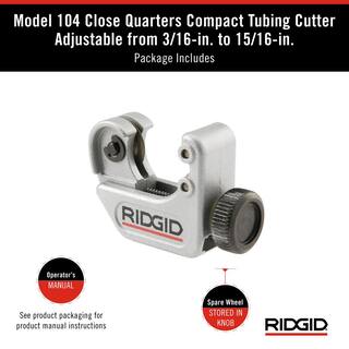 RIDGID 316 in. to 1516 in. 104 Close Quarters Copper Aluminum Brass and Plastic Tubing Cutter Multi-Use Tubing Tool 32985