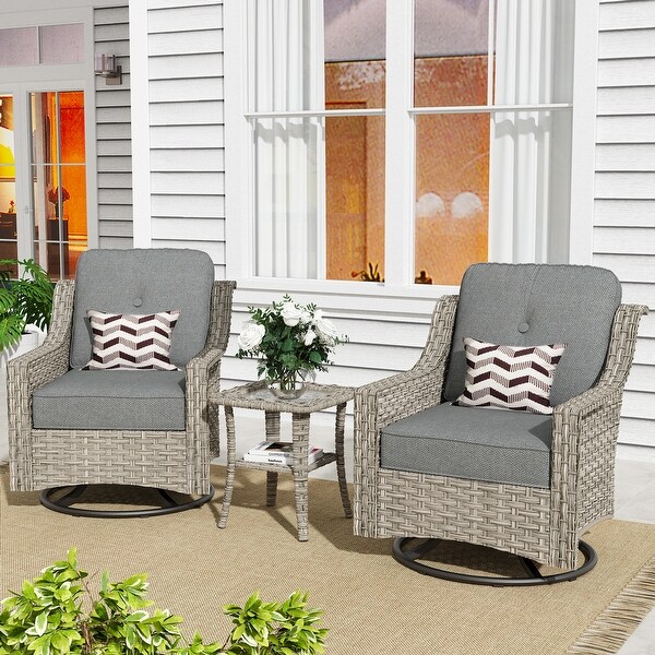 XIZZI 3Piece Swivel Rocking Chair Rattan Wicker Outdoor Patio Furniture Bistro Set