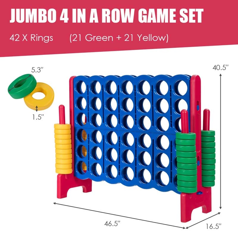 Giant 4-In-A-Row, Jumbo 4-to-Score Giant Game Set with 42 Jumbo Rings & Quick-Release Slider