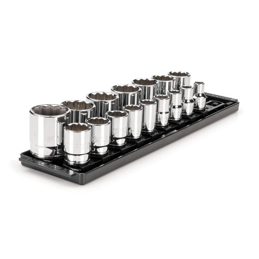 TEKTON 12 in. Drive 12-Point Socket Set with Rails (38 in.-1-516 in.) (16-Piece) SHD92118