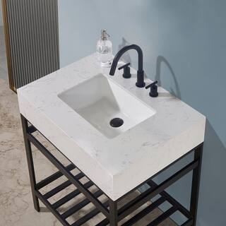 Altair Merano 30 in. W x 22 in. D x 35 in. H Bath Vanity in Matte Black with White Composite Stone Top 68030-AWAP-MB-NM