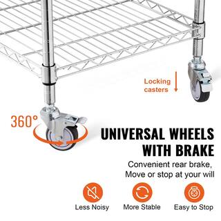 VEVOR 3-Tiers Kitchen Utility Cart 20 in. Wire Rolling Cart with Wheels Metal Storage Trolley with 6 Hooks Kitchen CartSilver LLCFTCCB20X24IGJ4V0