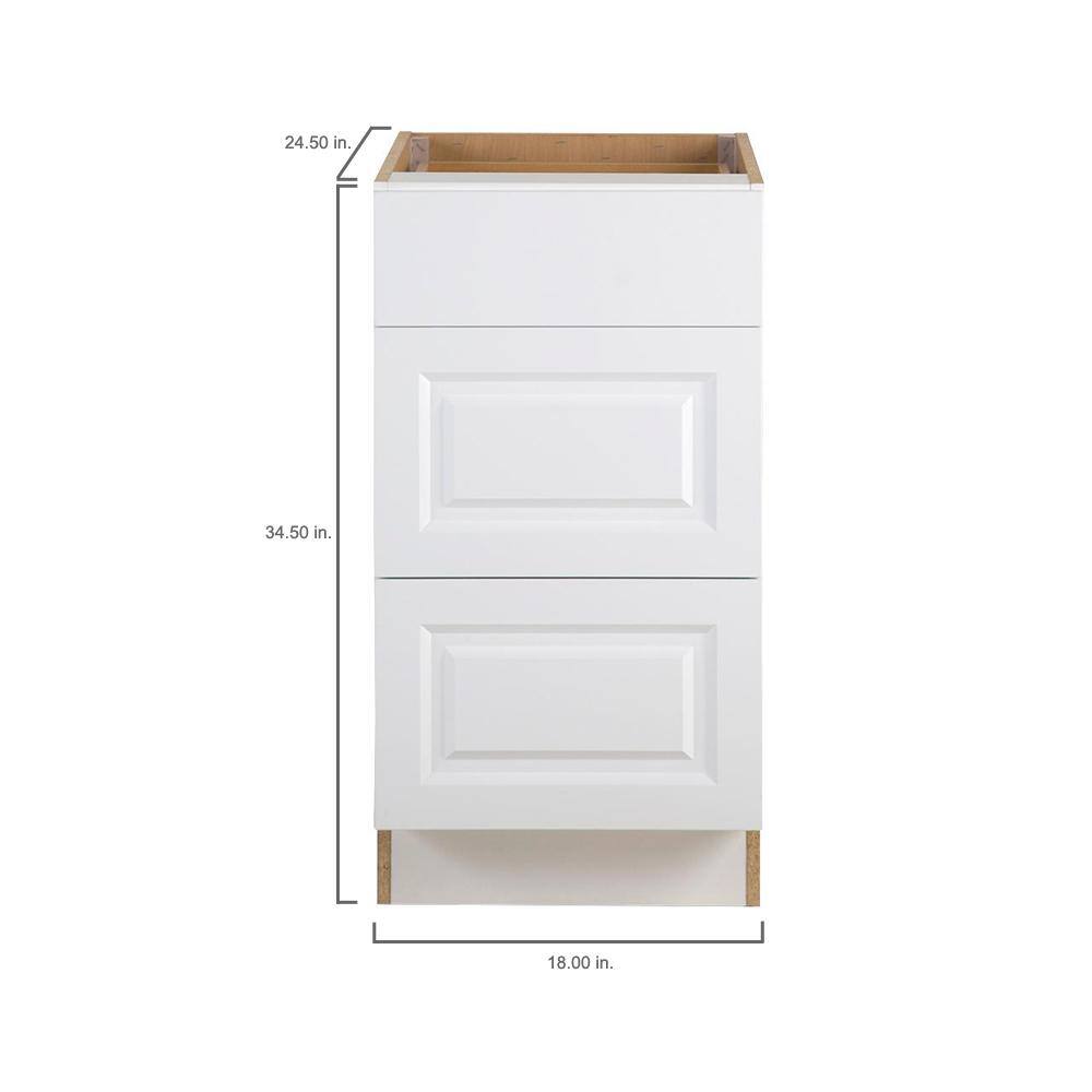 Hampton Bay Benton Assembled 18x34.5x24.5 in. Base Cabinet with 3-Soft Close Drawers in White BT1835D-WH