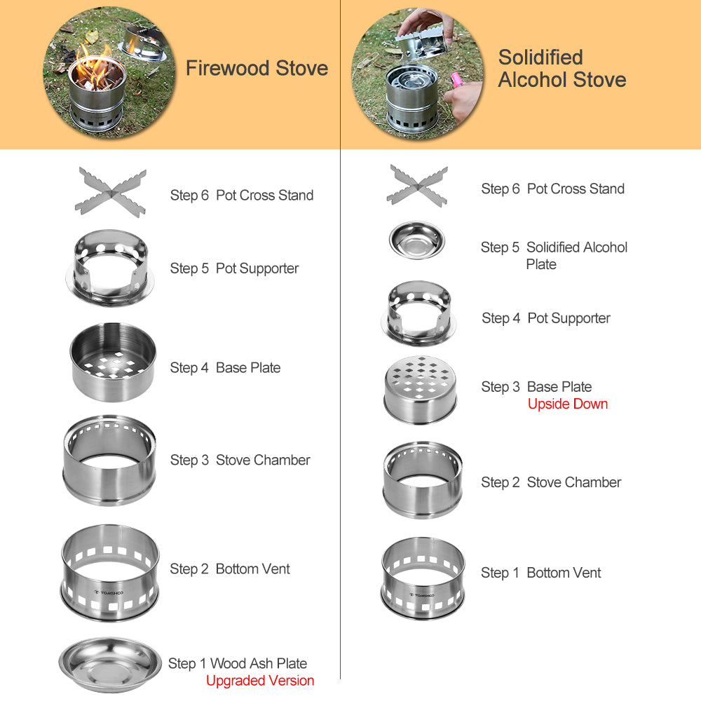 TOMSHOO Upgrade Camping & Backpacking with Wood Ash Plate & Foldable Handle , Portable Folding Windproof Wood Burning Compact