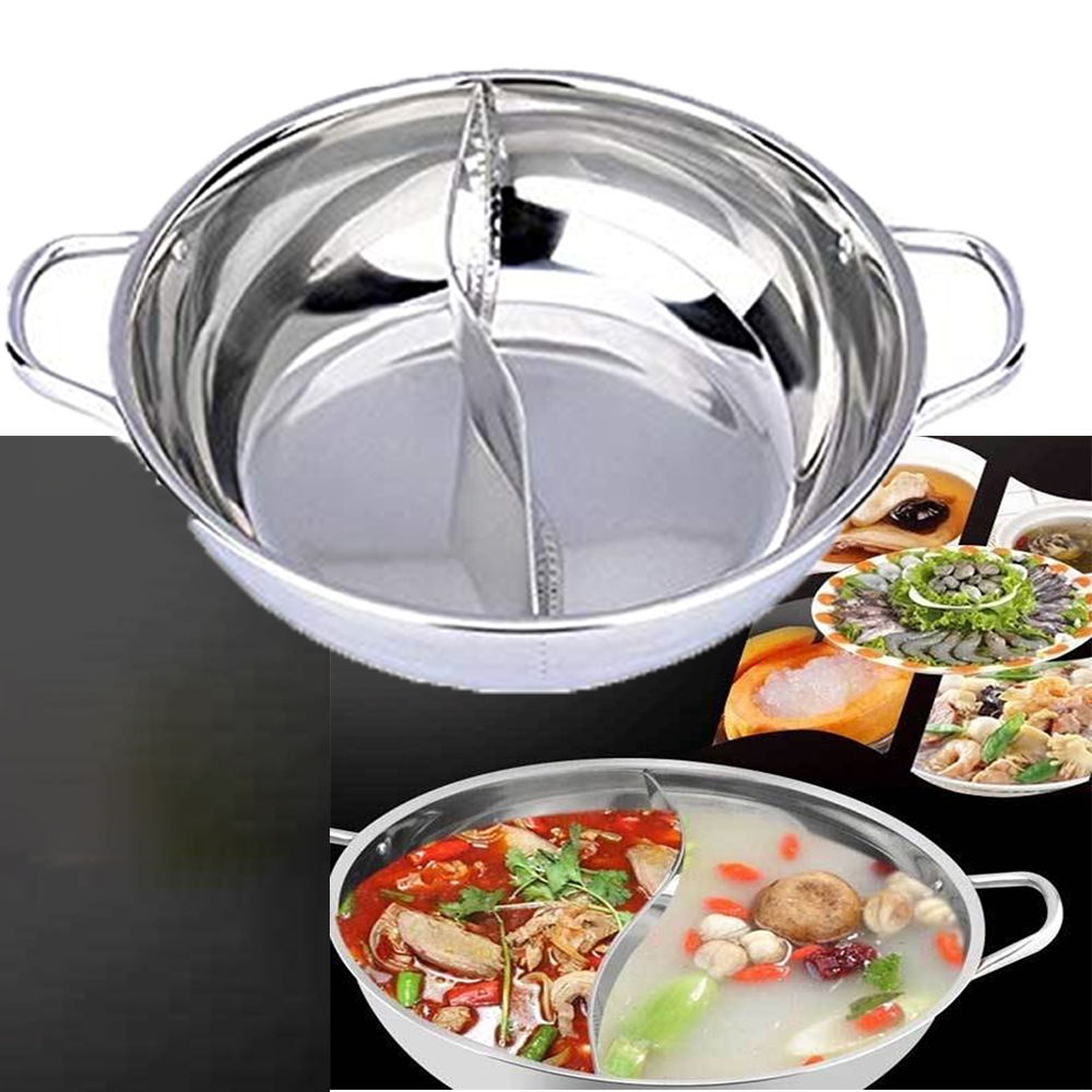 Dual Sided Stainless Steel Hot Pot Yuanyang Pot Shabu Shabu Yin Yang Chafing Dish Cookware Sale 8430