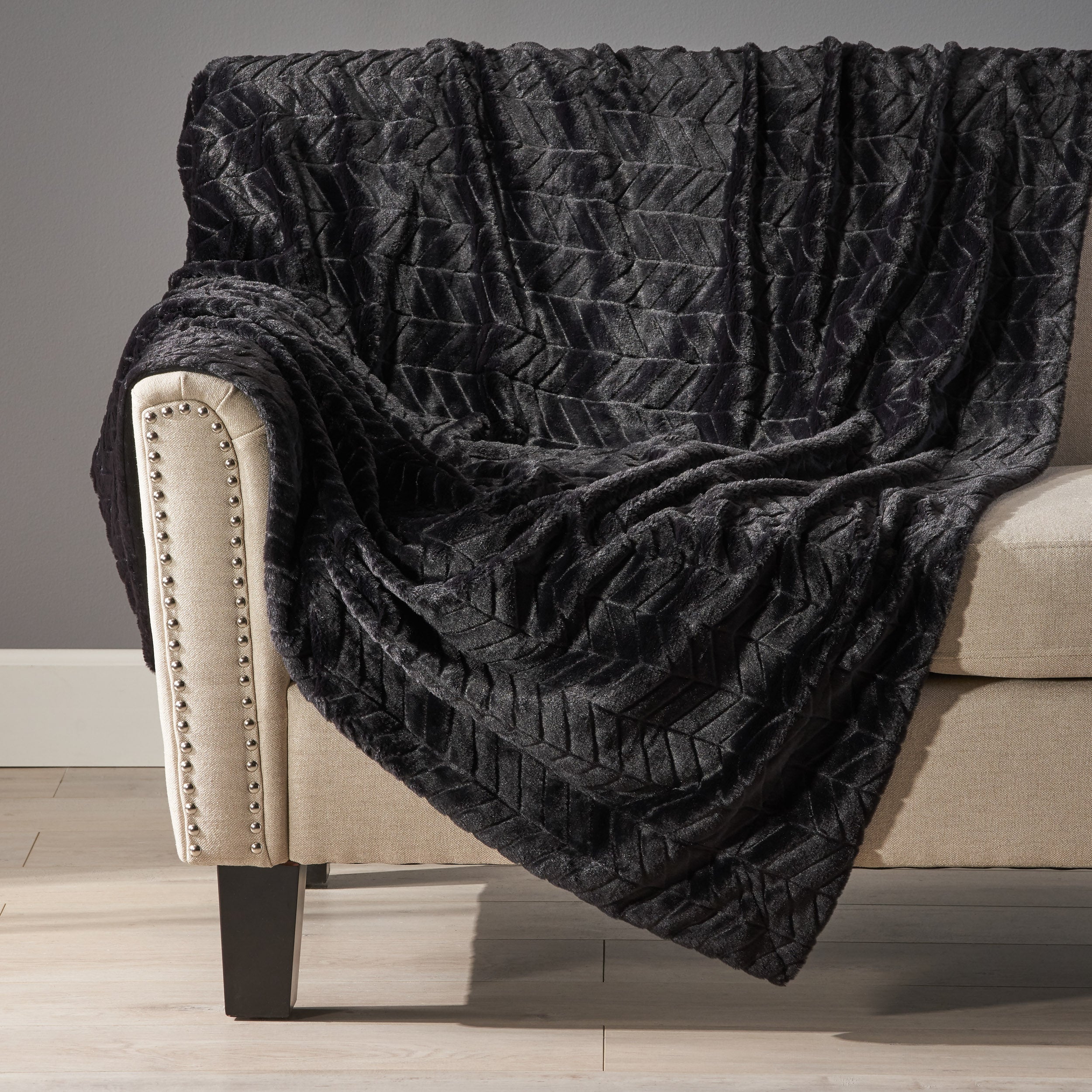 Tuscan Black Fur Fabric Throw Blanket