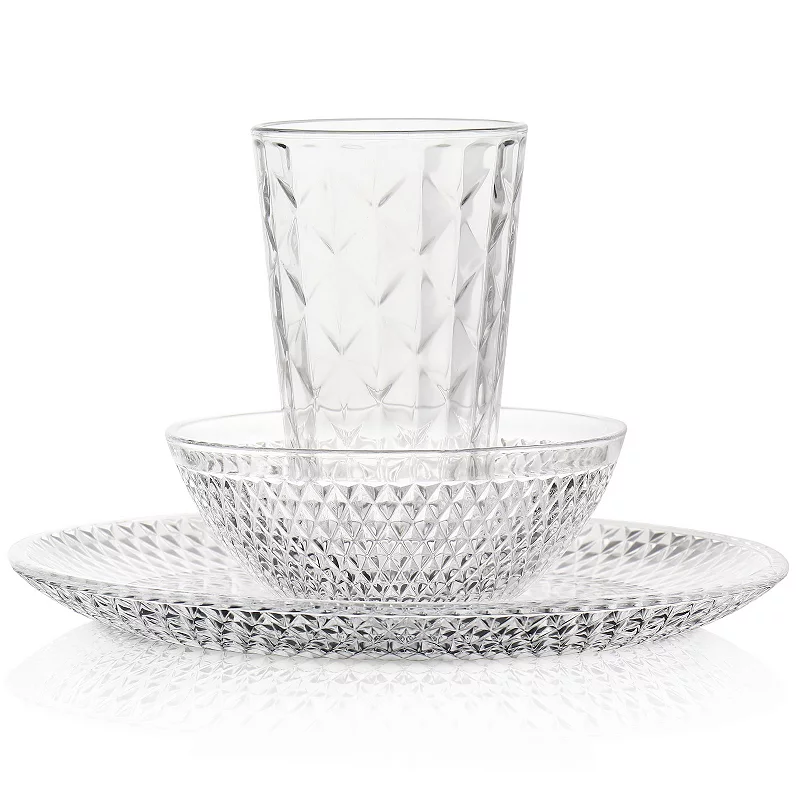 Gibson Everyday Clearview Diamond 12 Piece Embossed Glass Dinnerware Set