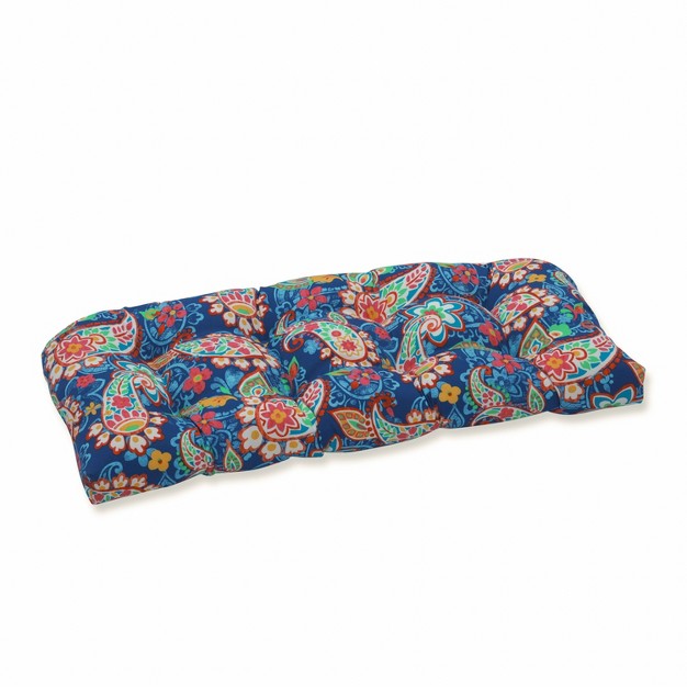 Paisley Party Wicker Outdoor Loveseat Cushion Blue Pillow Perfect