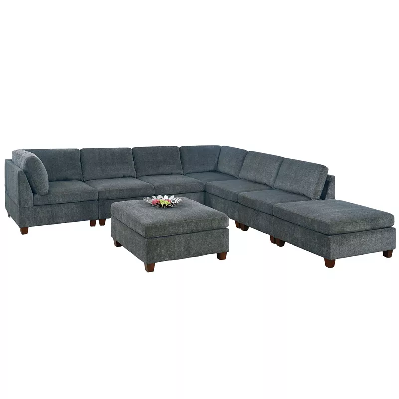 F.c Design Large L-sectional Modern Couch With Corner Wedges Chenille Fabric Modular Sectional Set