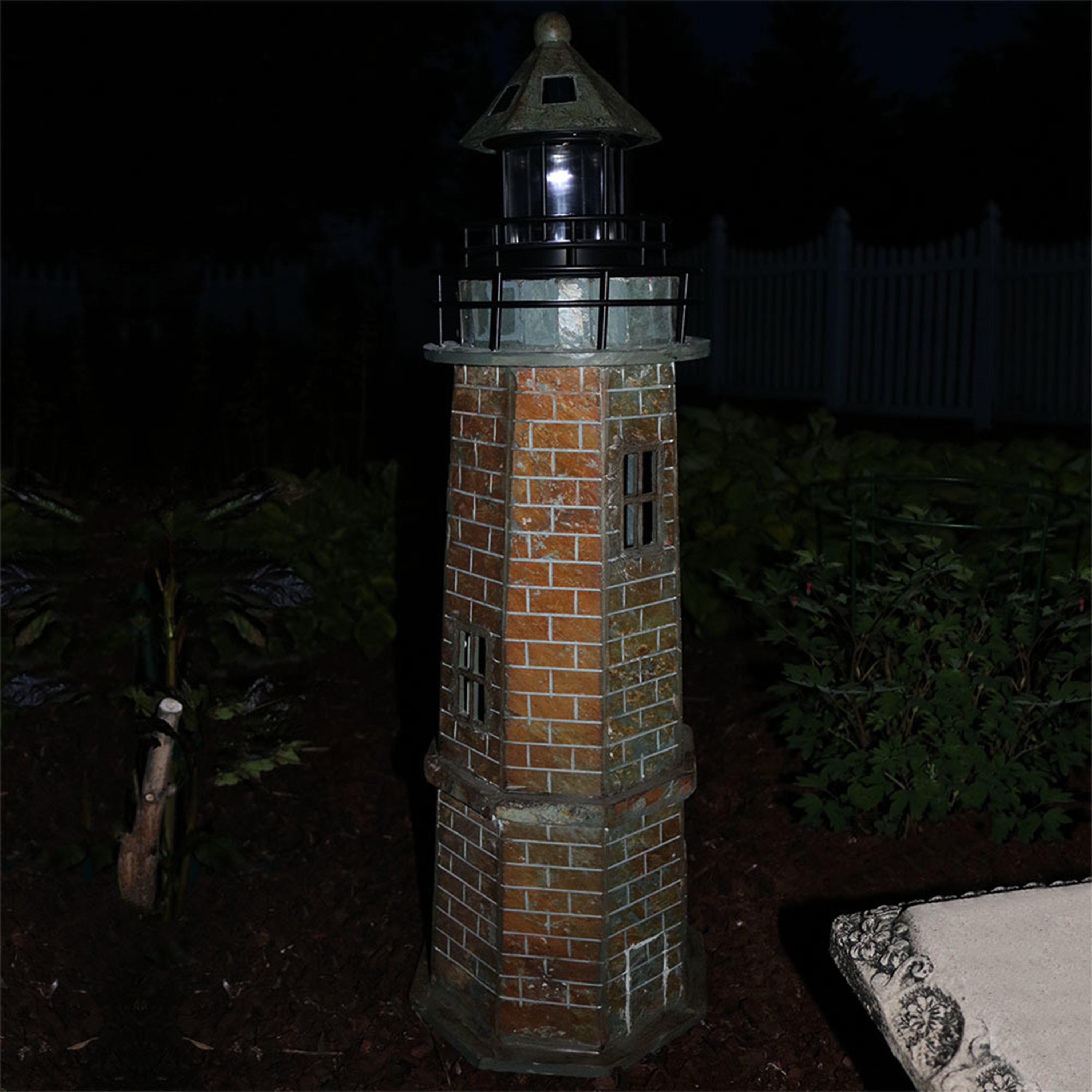 Sunnydaze Outdoor Backyard Garden Nautical Lighthouse Solar LED Pathlight Statue Figurine - 35" - Brick