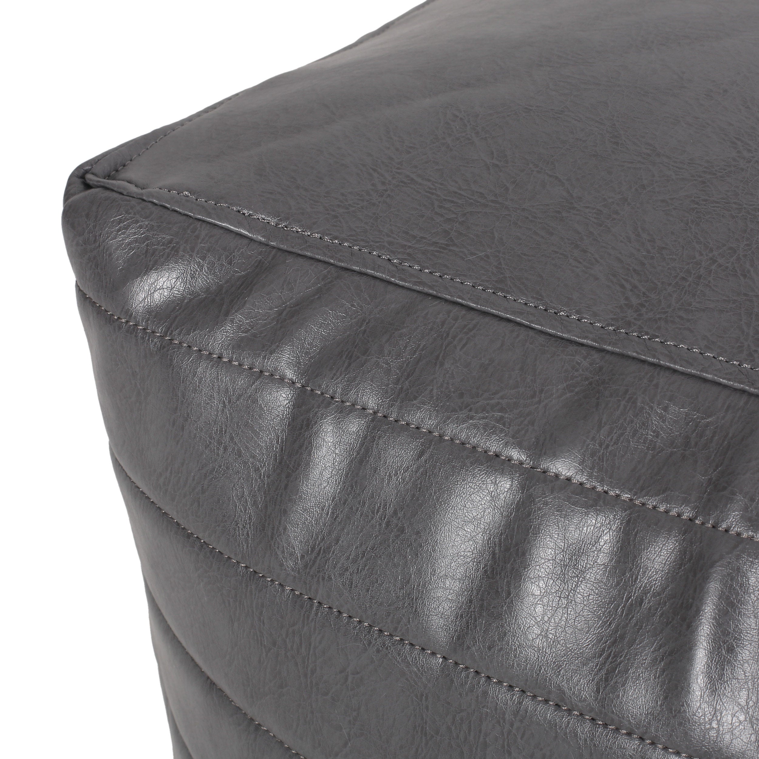 Conrail Contemporary Faux Leather Channel Stitch Pouf