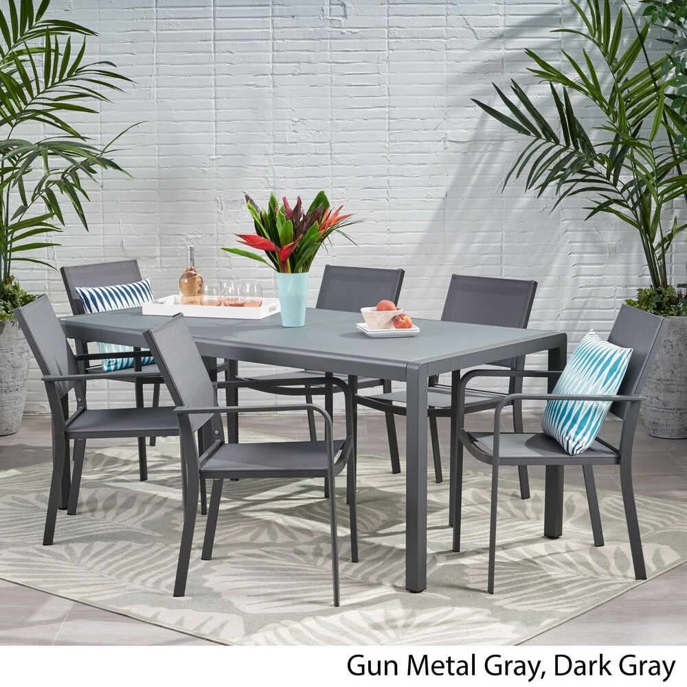 Gaven Tempered Glass/Aluminum 7 piece Outdoor Dining Set by Christopher Knight Home