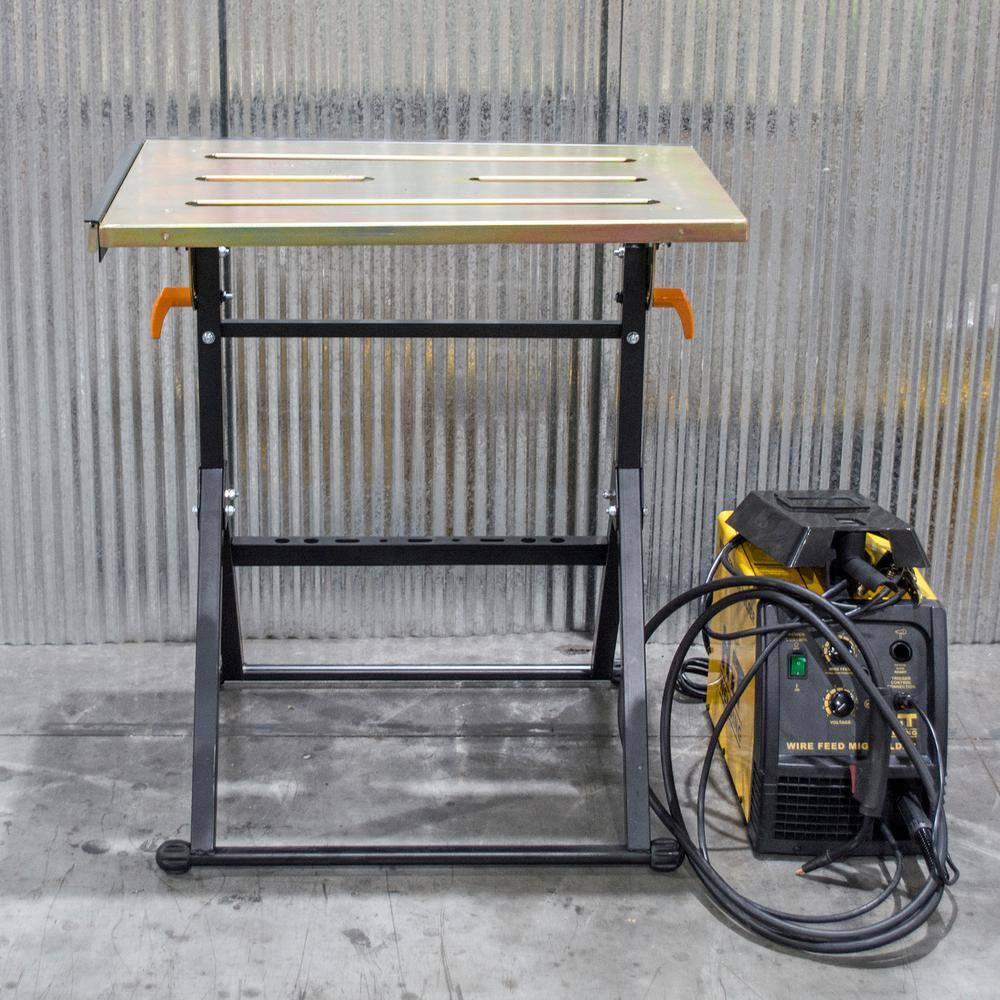 HIT Welding 30 in. x 22 in. Foldable Flameproof Steel Welding Table with Adjustable Tilt Top 809718