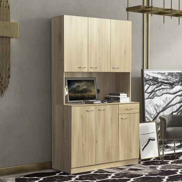 Wood Open Wardrobe with 1 Drawers， Large Storage Space - - 37938205