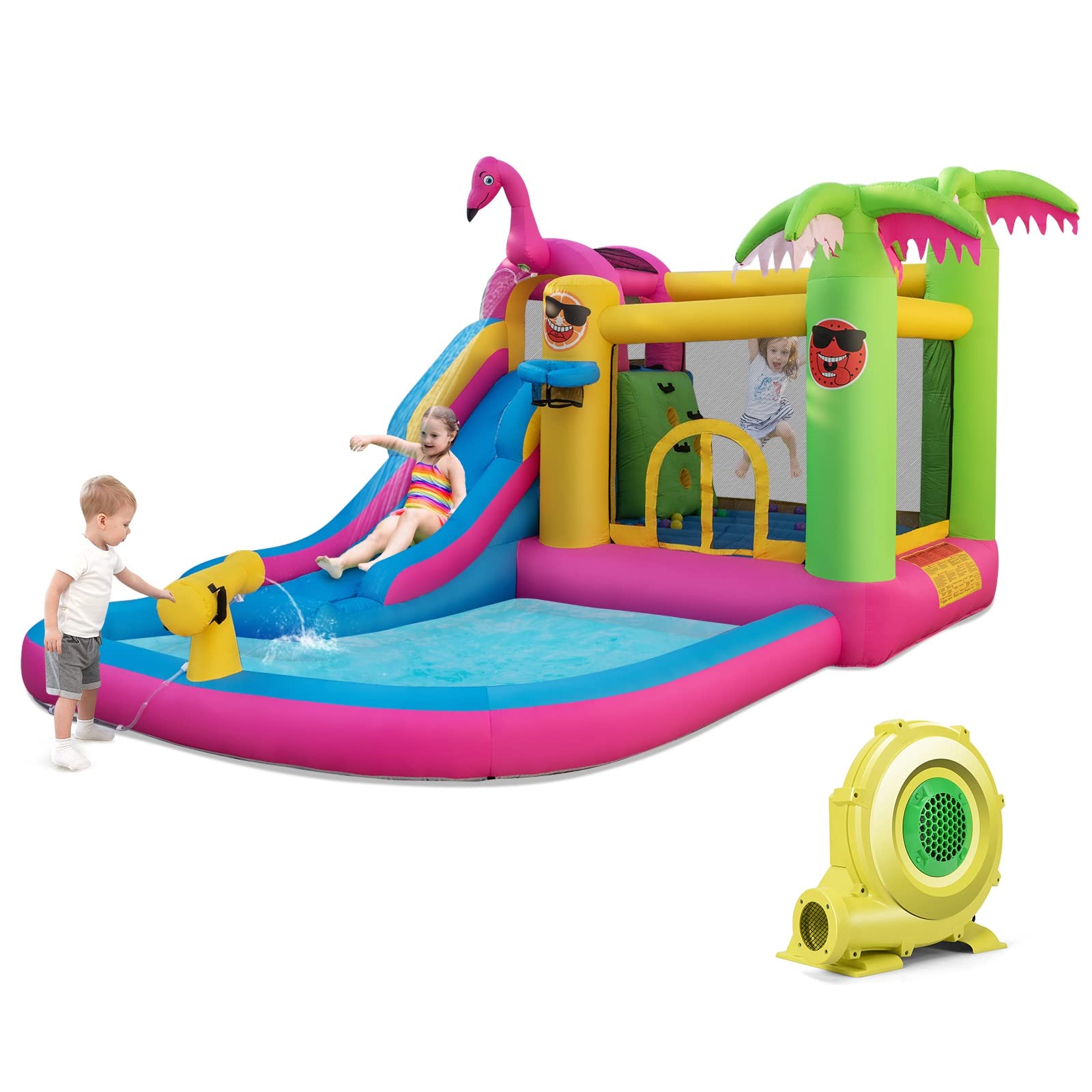 Inflatable Water Slide, Water Bounce House for Kids Backyard Family Fun with Long Slide, Large Jumping Area