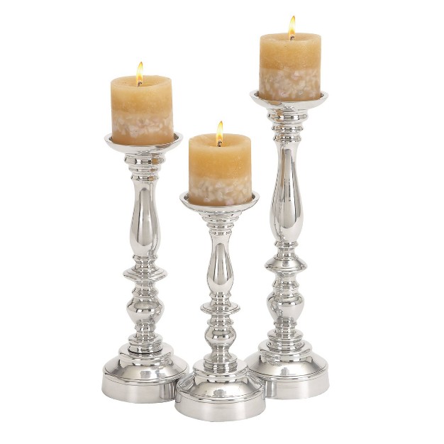 Set Of 3 Traditional Aluminum Pillar Candle Holders Olivia amp May