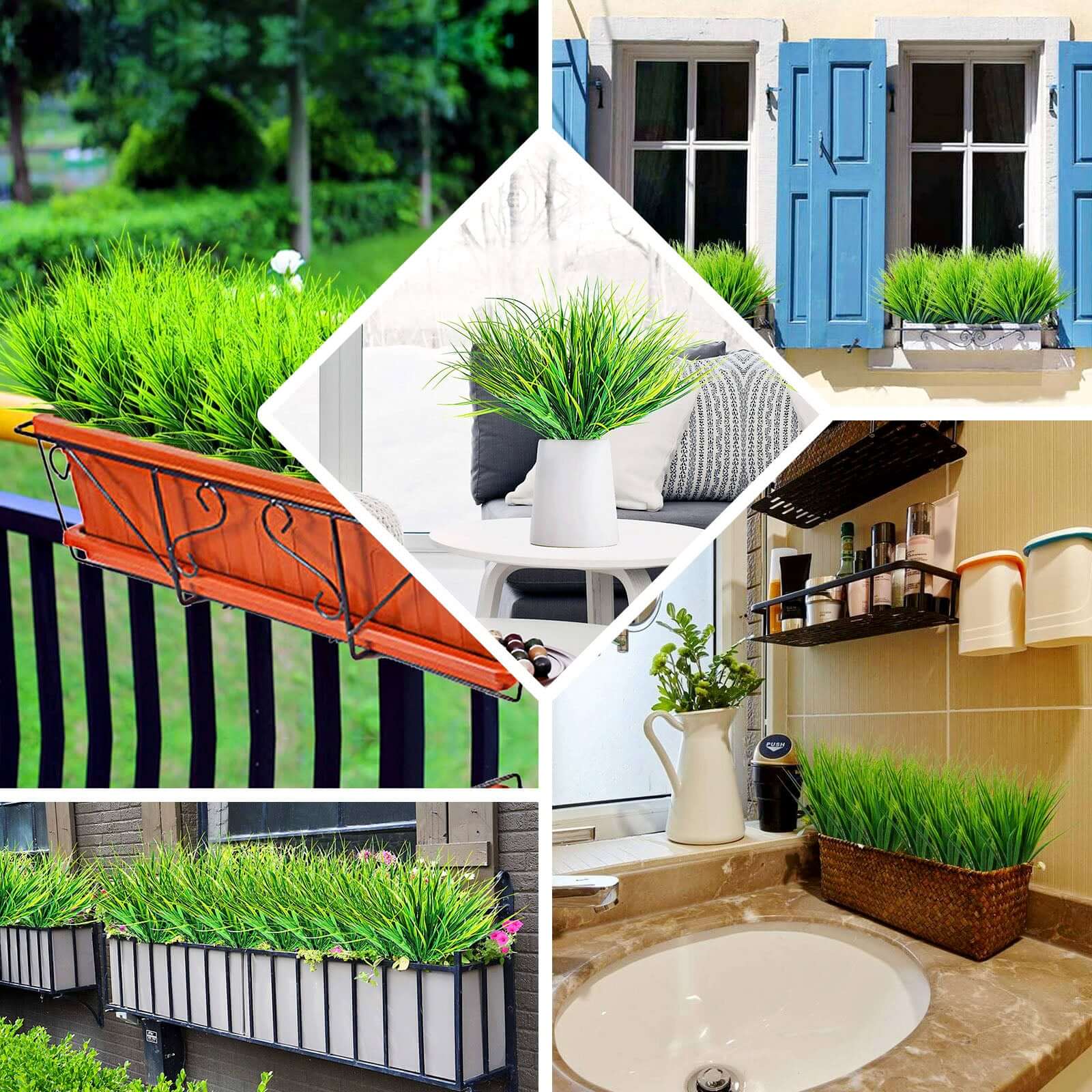 3 Plants Green Artificial Indoor/Outdoor Decorative Grass Sprays 20