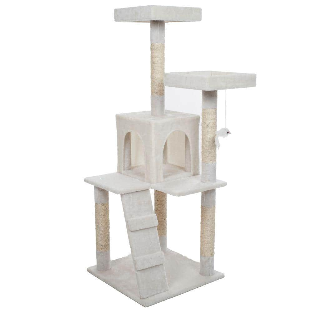 Petmaker 50.25 in. White Penthouse Sleep and Play Cat Tree 80-QQ80776