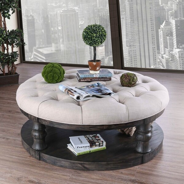 Furniture of America Bae Tufted Fabric Coffee Table