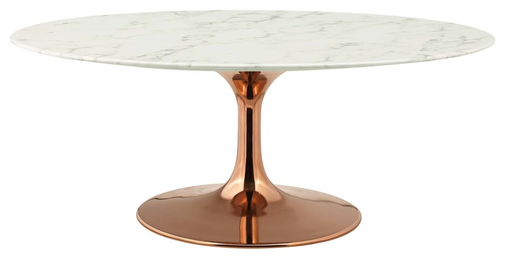 Modern Deco Living Coffee Table  Metal Steel Artificial Marble  White Rose Gold   Midcentury   Coffee Tables   by House Bound  Houzz