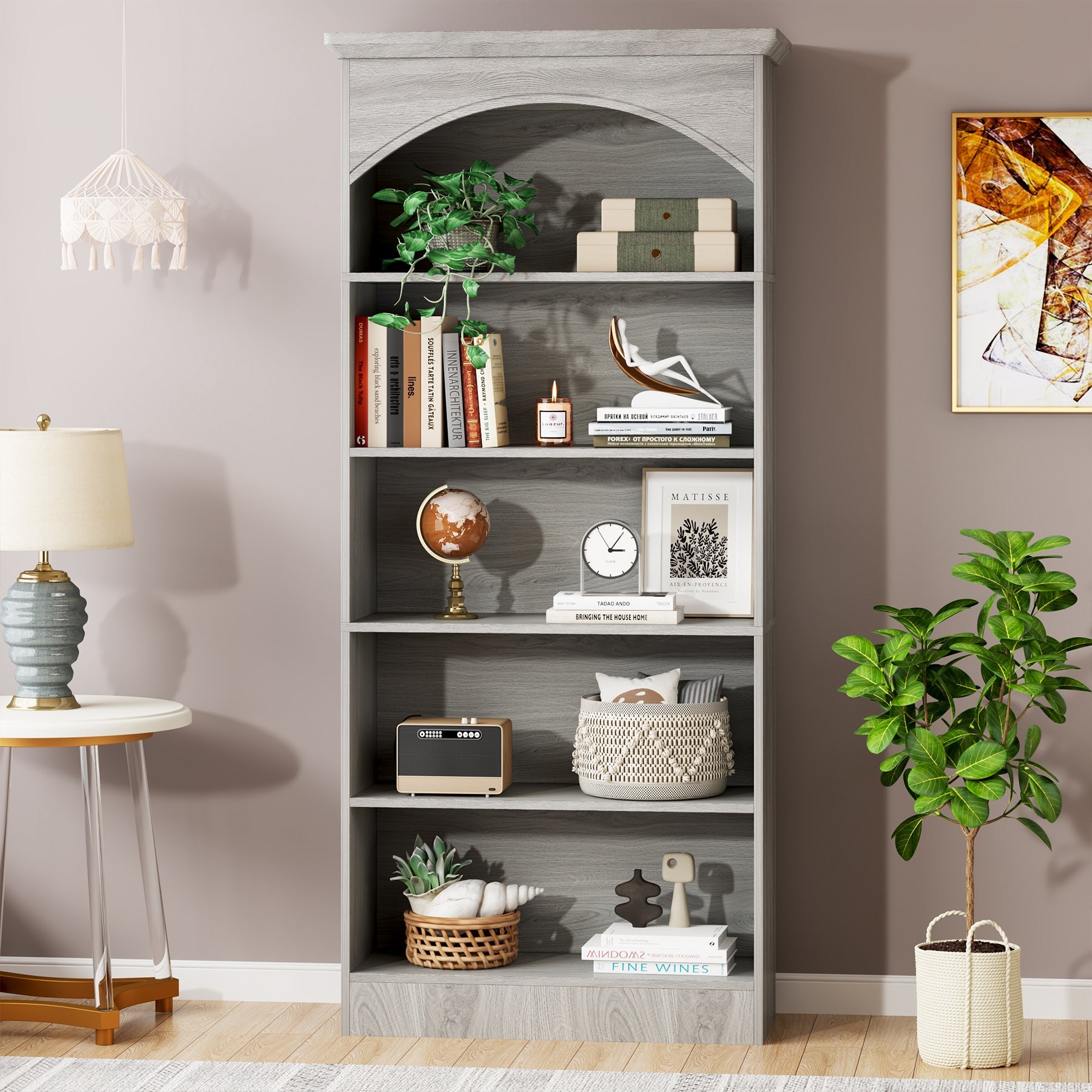 5-Shelf Bookcase, 70.9 Tall Bookshelf with Storage Shelves