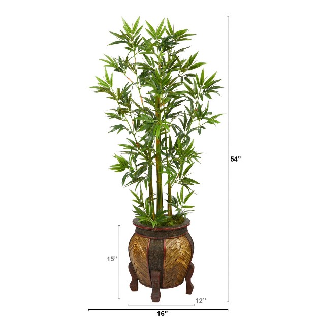 Nearly Natural 4.5-ft Bamboo Palm Artificial Tree In Decorative Planter