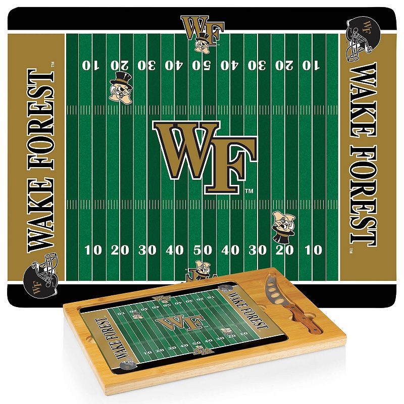 Picnic Time Wake Forest Demon Deacons Icon Glass Top Cutting Board and Knife Set