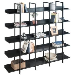 Polibi 70.87 in. H Black Vintage Industrial Style 5-Shelf Bookcase with Metal Frame and MDF Board RS-708SSB-BK