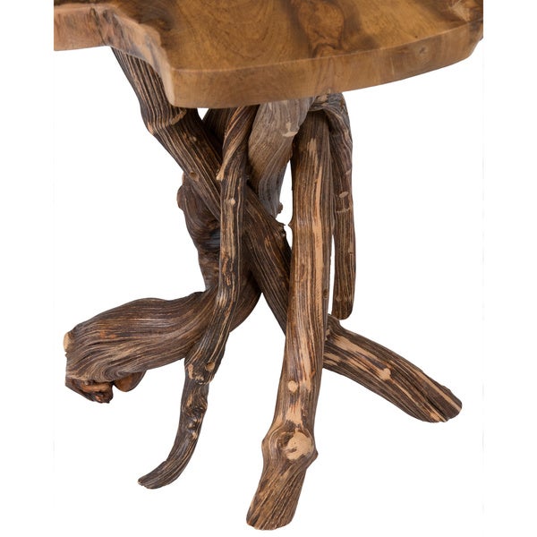 Natural Teak Top Accent Table with Root Base