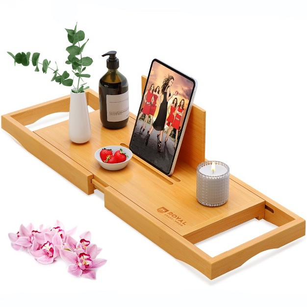 Royal Craft Wood Bamboo Adjustable Bathtub Caddy Tray