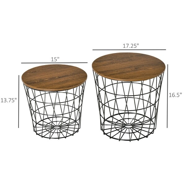 End Tables Set of 2，Nesting Tables w/Storage，Round Accent Side Tables