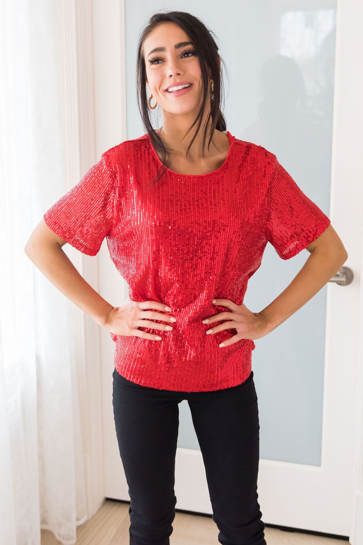 Love Actually Modest Sequin Blouse