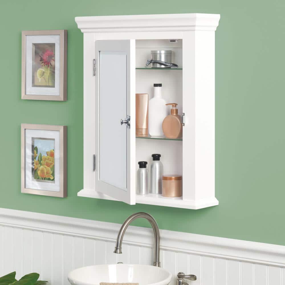 Zenith Early American 2214 in W x 27 in H x 578 in D Framed SurfaceMount Bathroom Medicine Cabinet in White