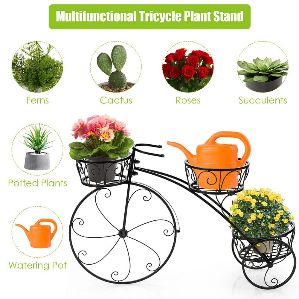 Costway Tricycle Plant Stand Iron Flower Pot Cart Holder Parisian Style Displaying HZ10029