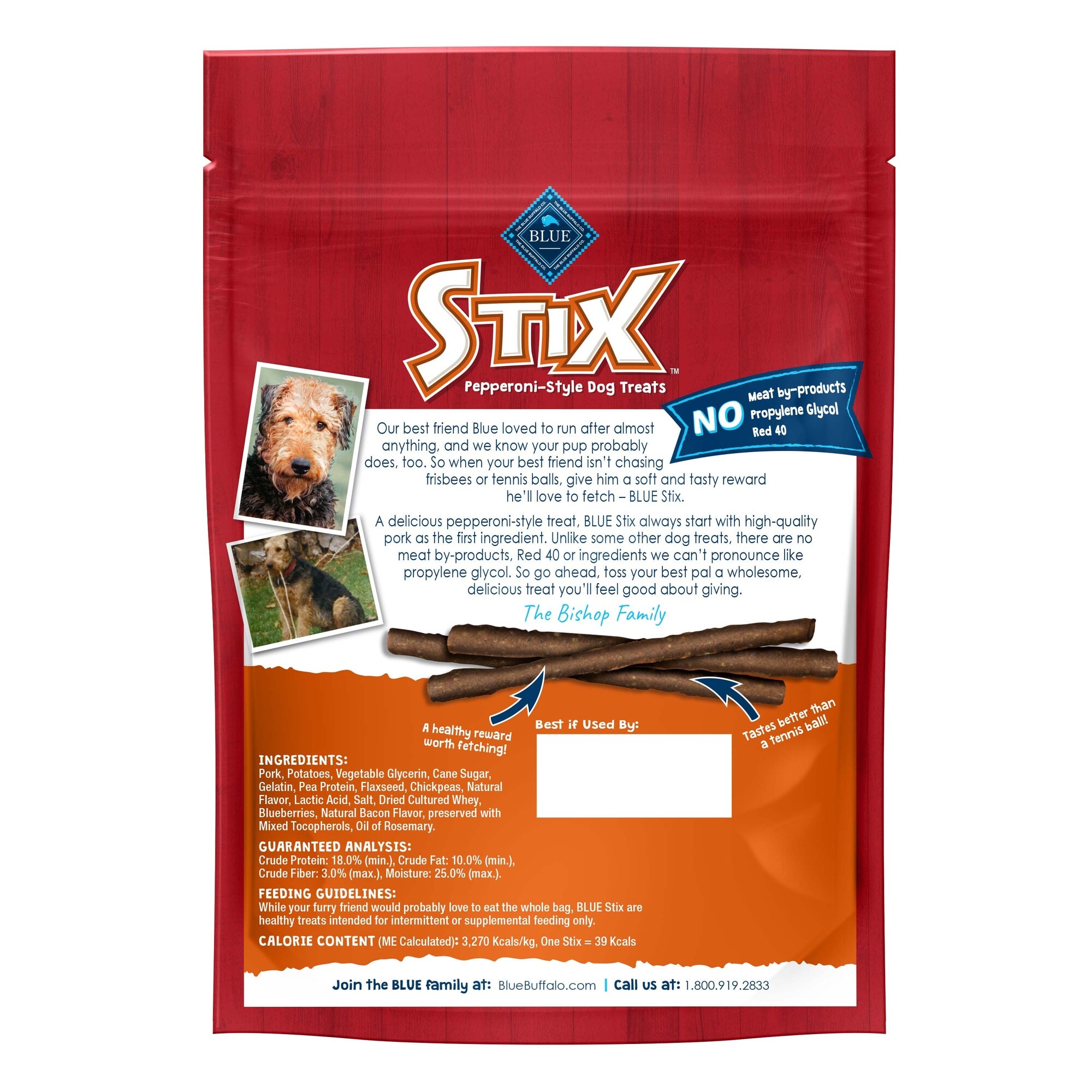 Blue Buffalo Blue Stix Bacon Recipe Natural Soft-Moist Dog Treats， 5 oz.